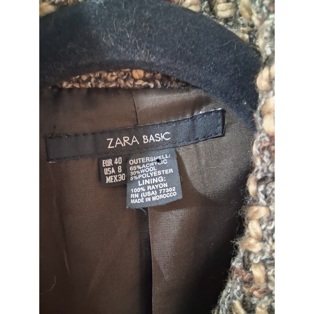 Zara Basic Brown Wool Blend Tweed Blazer Jacket Size 8 Single Button Suit Coat - Picture 6 of 9